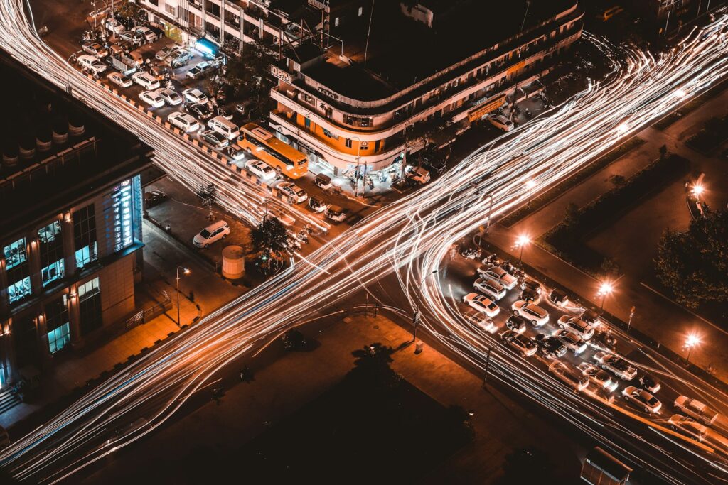 aerial view of city during night time